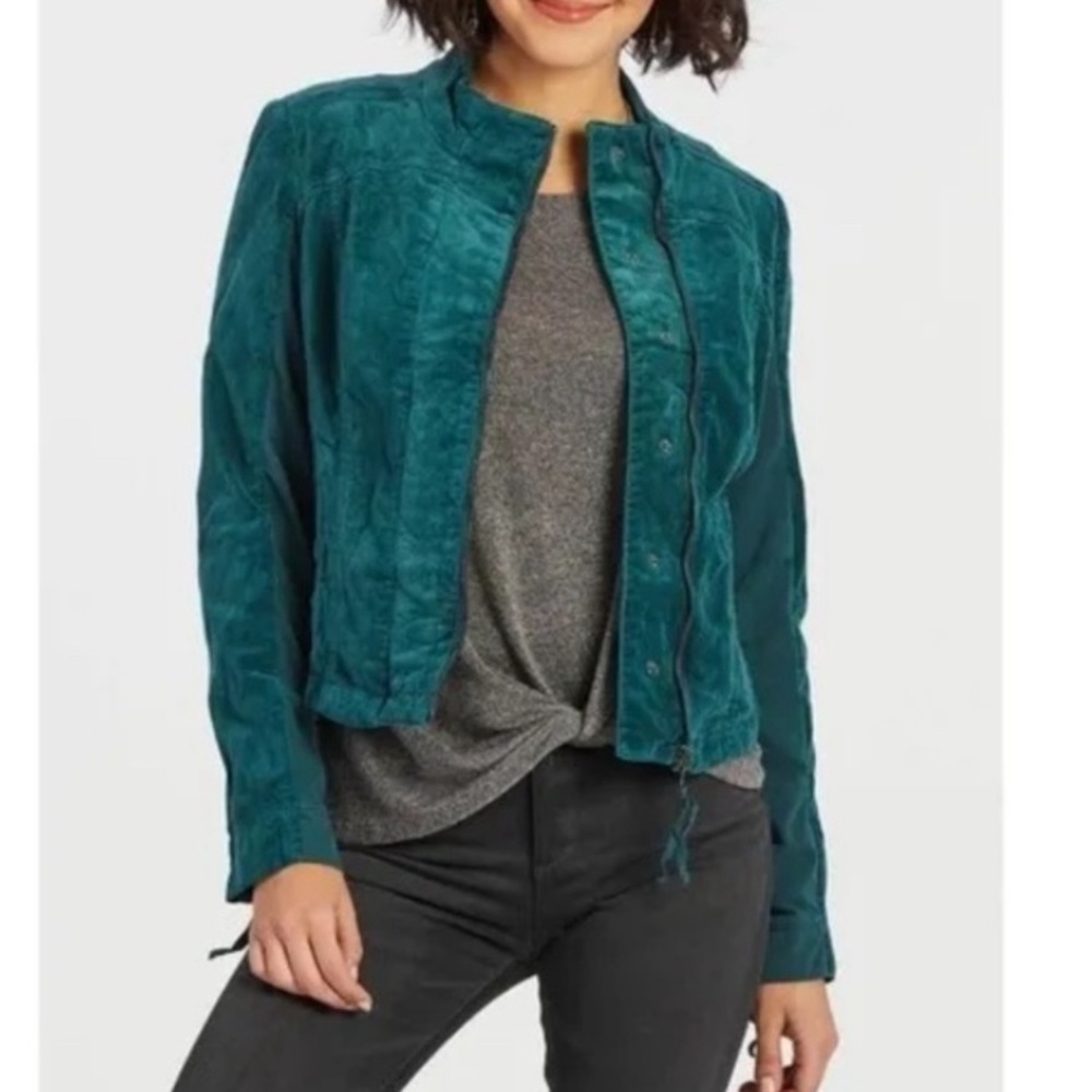 WOMENS MARRAKECH TEAL VELVET HARLOW MOTO ZIP UP JACKET ~ SIZE Medium